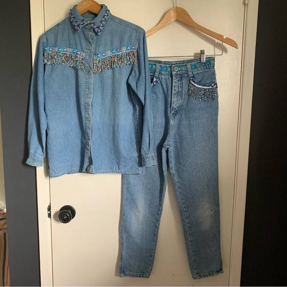 Vintage Gitano Jeans and Shirt Set Western Beaded Youth 9/10 11/12 Stampede - Picture 2 of 13